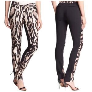 DIANE von FURSTENBERG Leopard Print Pants Black Tan Slim Wool Silk Mob Wife